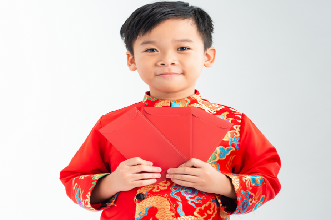 Hoa văn áo dài Tết cho bé