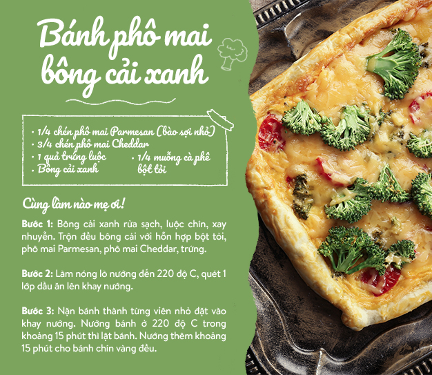 Bánh phô mai bông cải xanh – món ăn vặt cho bé dinh dưỡng