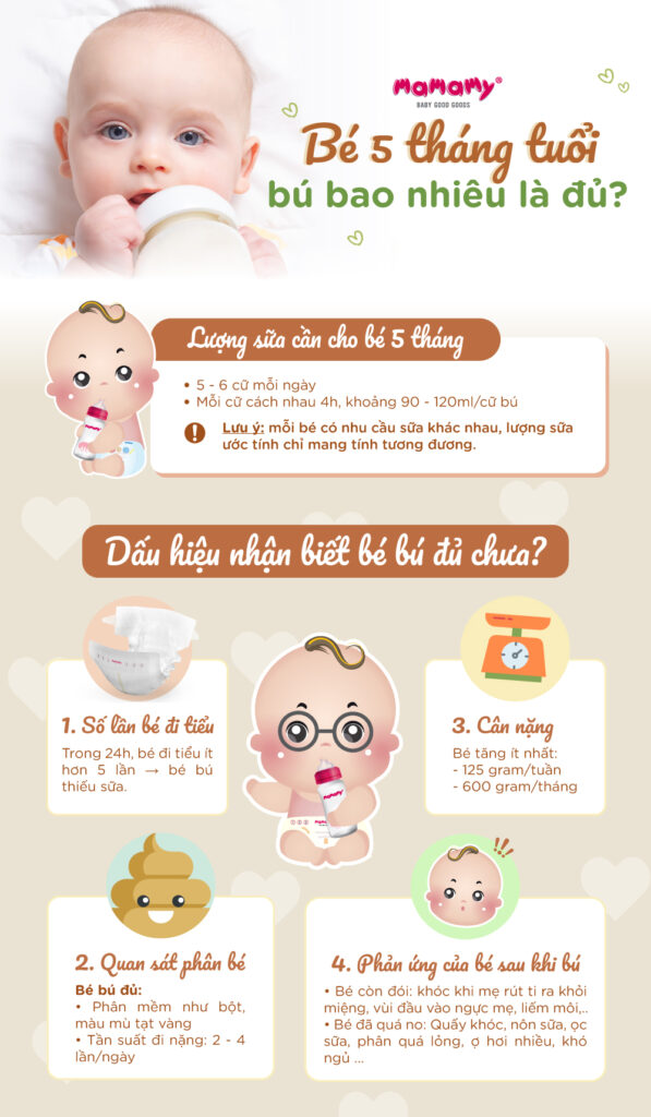 Bé 5 tháng tuổi bú bao nhiêu là đủ?