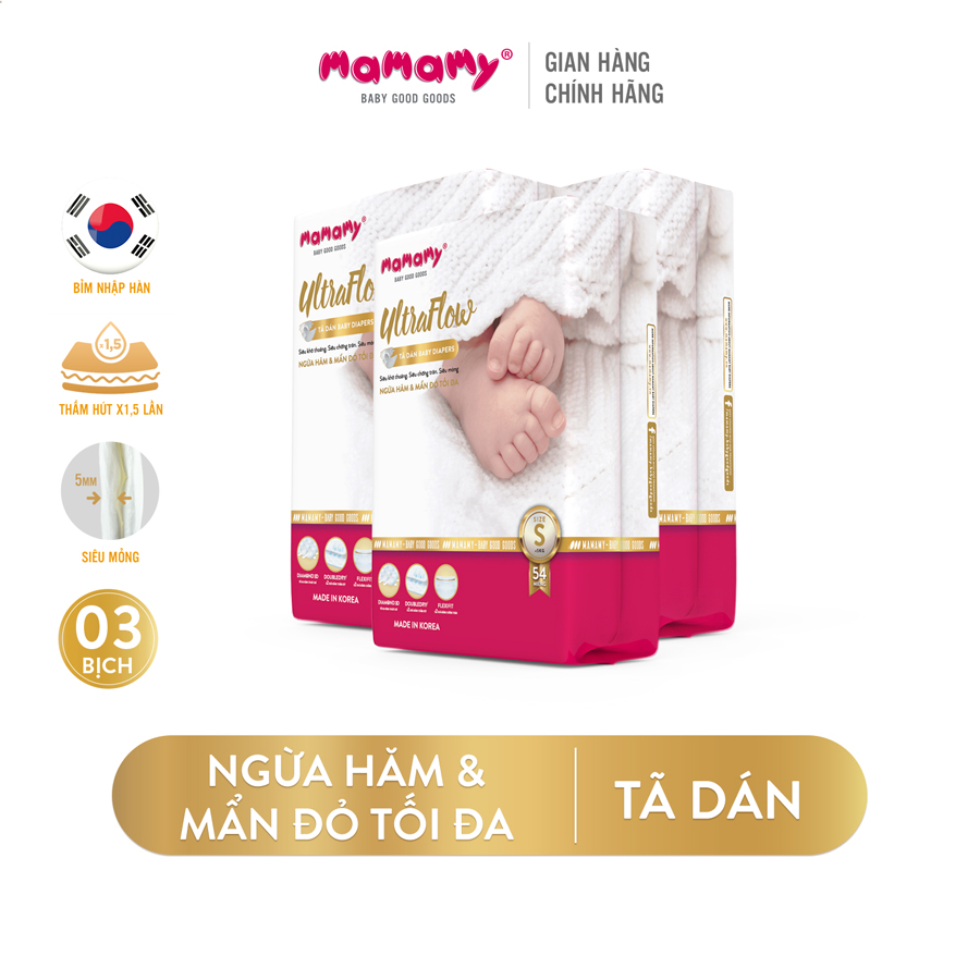 Combo 3 bịch Tã Dán Mamamy UltraFlow ngừa hăm và mẩn đỏ tối đa - Made in Korea