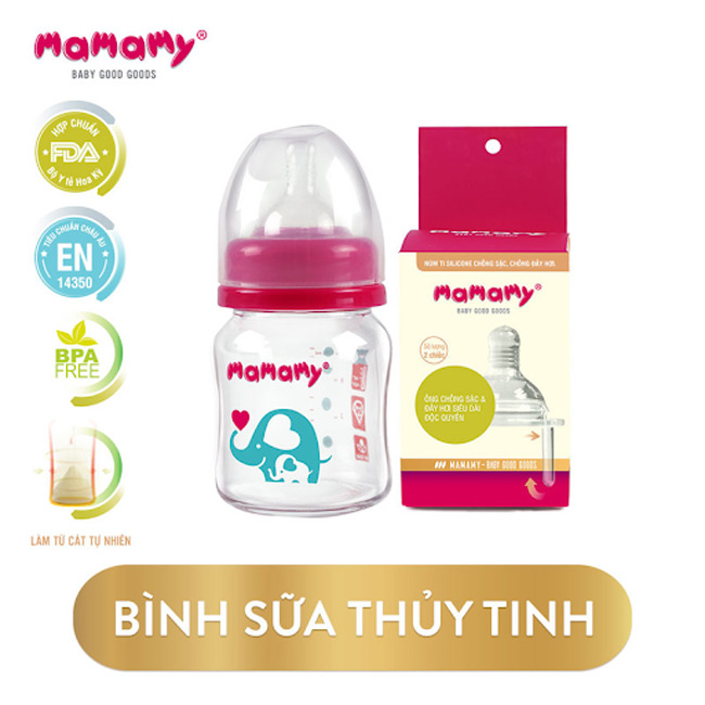 Bình sữa thủy tinh Mamamy sử dụng chất liệu thủy tinh cao cấp, an toàn cho bé yêu