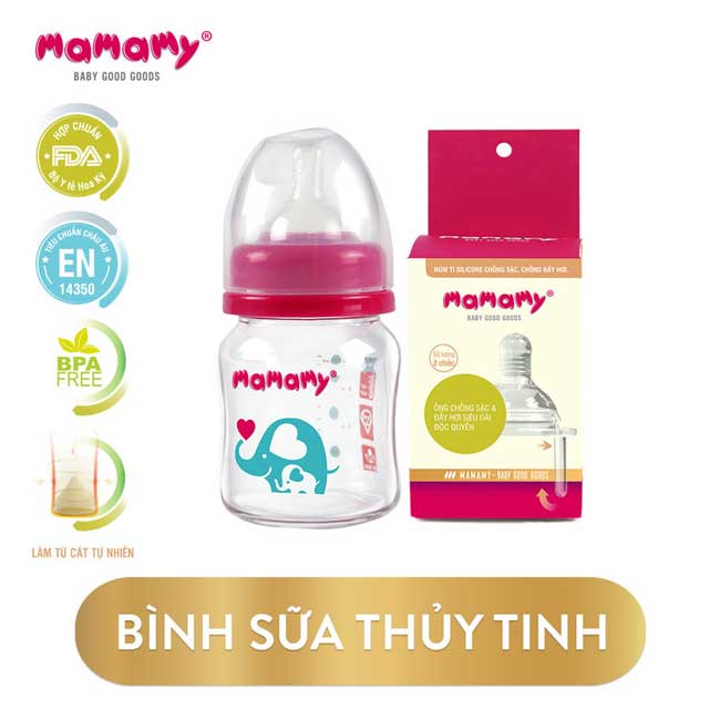 Bình sữa thủy tinh Mamamy sử dụng chất liệu thủy tinh cao cấp, an toàn cho bé yêu