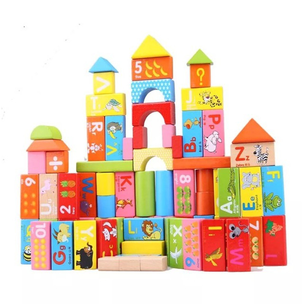 Bộ đồ chơi bằng gỗ cho trẻ em có 100 miếng ghép gỗ với nhiều dạng hình khối khác nhau