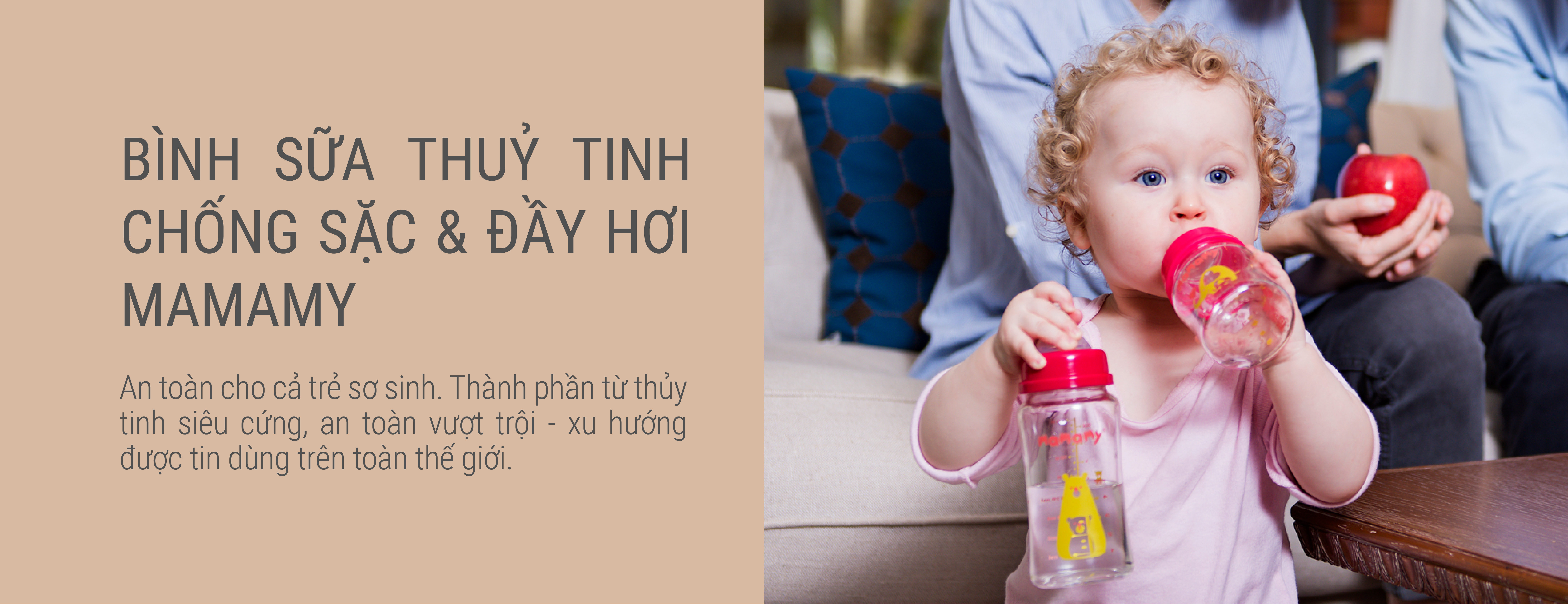 Bình sữa thủy tinh cổ rộng chống sặc và đầy hơi Mamamy